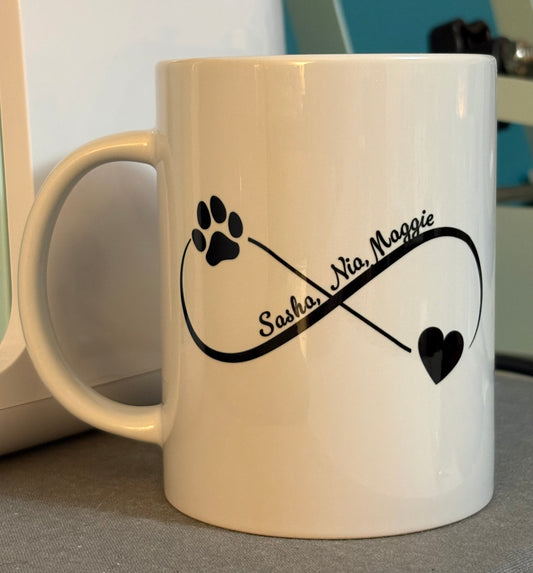 Love infinity - paw print and pet name(s) - 15 oz